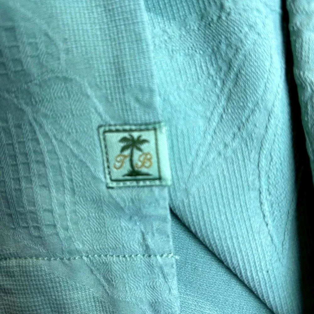Tommy Bahama Mens XL‎ Silk Camp Shirt Aqua Blue Floral Jacquard Short Sleeve